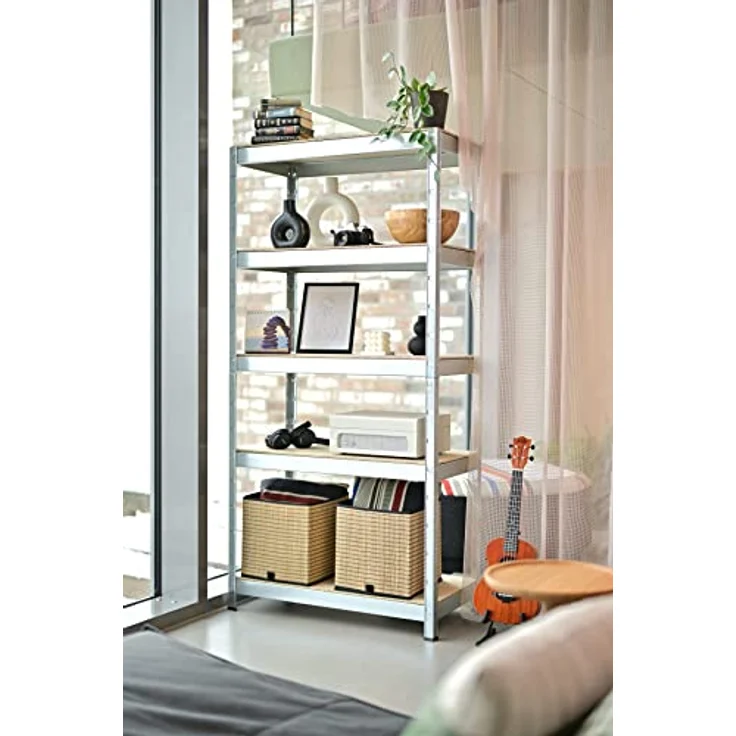 SCHULTE Regalwelt Schwerlastregal XL mit 5 Holzböden, Traglast pro Ebene 250 kg, 180x130x45 cm (HxBxT), verzinkt, Lagerregal, Kellerregal, Werkstattregal, Steckregal – Bild 2