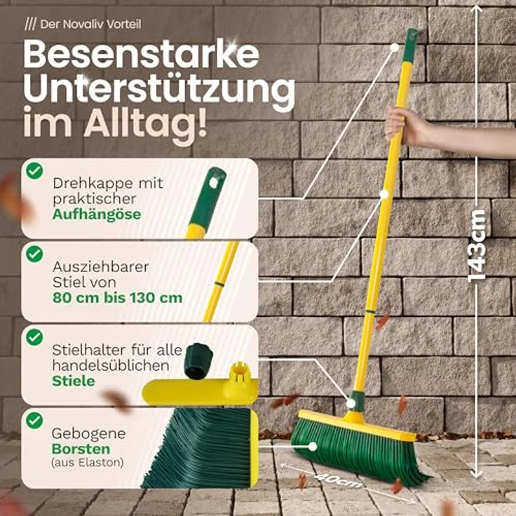 Krallenbesen Set 40 cm Kunststoff mit Teleskopstiel Kehrgarnitur gebogenen Borsten Gartenbesen Straßenbesen Kehrbesen (Besen + Kehrschaufel Set – Bild 3