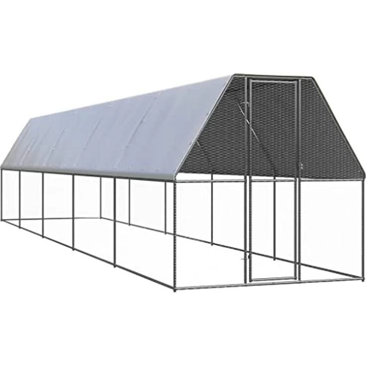 vidaXL Hühnerstall, Outdoor-Hühnerkäfig 2x10x2 m aus verzinktem Stahl, silbern mit wasserabweisendem Dach und sicherem Türschloss – Bild 1
