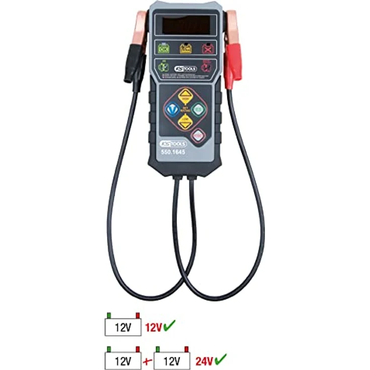 KS TOOLS 12V Digital-Batterietester 550.1645, LCD-Display, Temperaturkompensation, Krokodilpolklemmen, für Bleisäure- und Gelbatterien – Bild 2
