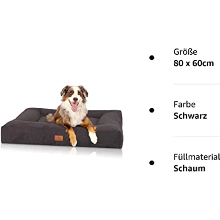 Knuffelwuff orthopädisches Hundebett Sofia M-L 80 x 60cm Schwarz - Hundekissen für große, mittelgroße und kleine Hunde - Waschbar – Bild 4