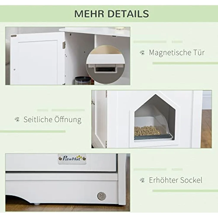 PawHut Katzentoilette mit MagnettГјren, verstellbarem Trennwand, MDF, 86B x 48L x 52H cm, WeiГџ – Bild 6