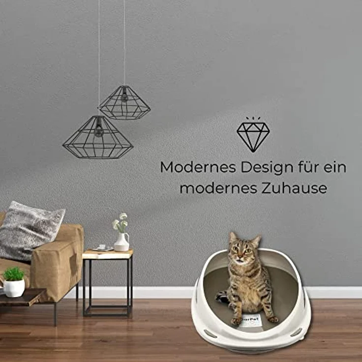 GarPet Katzenklo ohne Deckel Katzentoilette mit Rand Katzen WC Schalentoilette 57x40x19 cm grau oval hygenisch – Bild 5