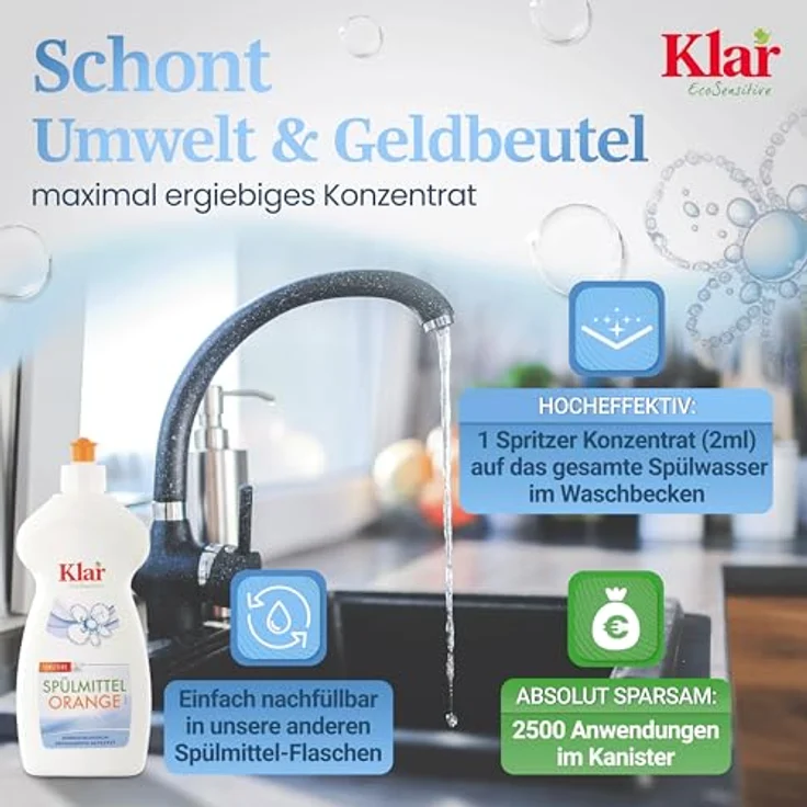 Almawin Klar Spülmittel Orange, 5L Kanister Geschirrspülmittel mit natürlichem Orangenöl und guter Hautverträglichkeit – Bild 3