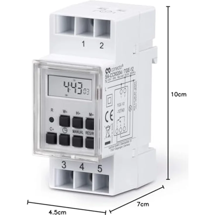 conecto Digitale Zeitschaltuhr für Hutschiene Schalttafel-Einbau | LCD-Display | 10 Schaltprogramme (Wochen--Tages- und Minutenprogramm) | Sommerzeit 12-24h Timer | IP20 | 3600W | weiß – Bild 6