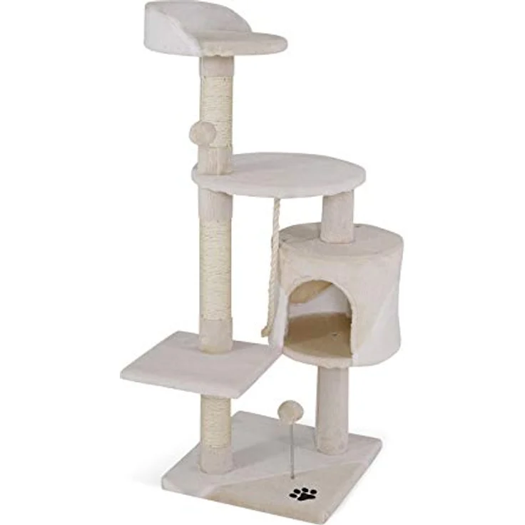 lionto Kratzbaum Kletterbaum Katzenkratzbaum Katzenbaum Höhe 112 cm, beige/weiß – Bild 1