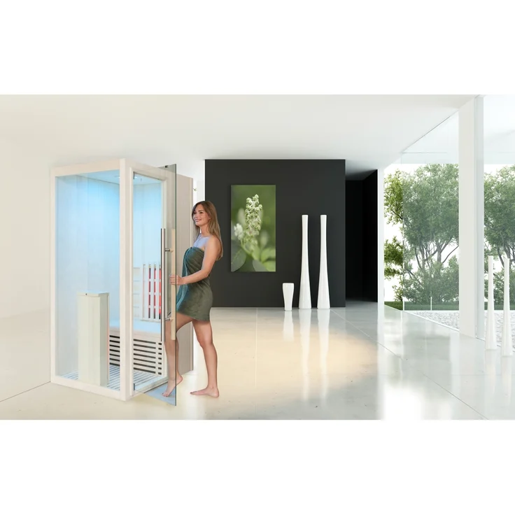 WELCON® Infrarotkabine Easytherm Solo, Sauna für eine Person, Nordic Espe Vollholz, 1390 Watt, Bluetooth Soundsystem
