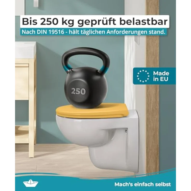 Calmwaters WC Sitz Premium Curry-Gelb, Absenkautomatik, antibakteriell, Duroplast, 250 kg Tragkraft, abnehmbar, Made in EU, 26LP6229 – Bild 6