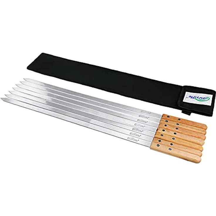 Goutime Grillspieße, Edelstahl, 7 Stück, Holzgriffe, mit Tasche – Bild 2