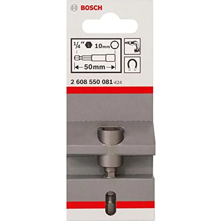 Bosch Professional Steckschlüssel 1/4", 10mm mit integriertem Dauermagneten, 50 mm Länge