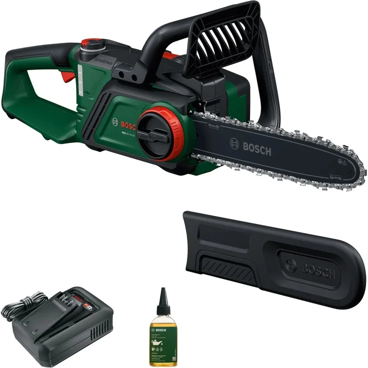 Bosch Akku-Kettensäge PKE18V-30-28, kraftvoller bürstenloser Motor, 18 V, 4,0 Ah Akku, schnelle Kettengeschwindigkeit von 9 m/s, inkl. Akku und Ladegerät