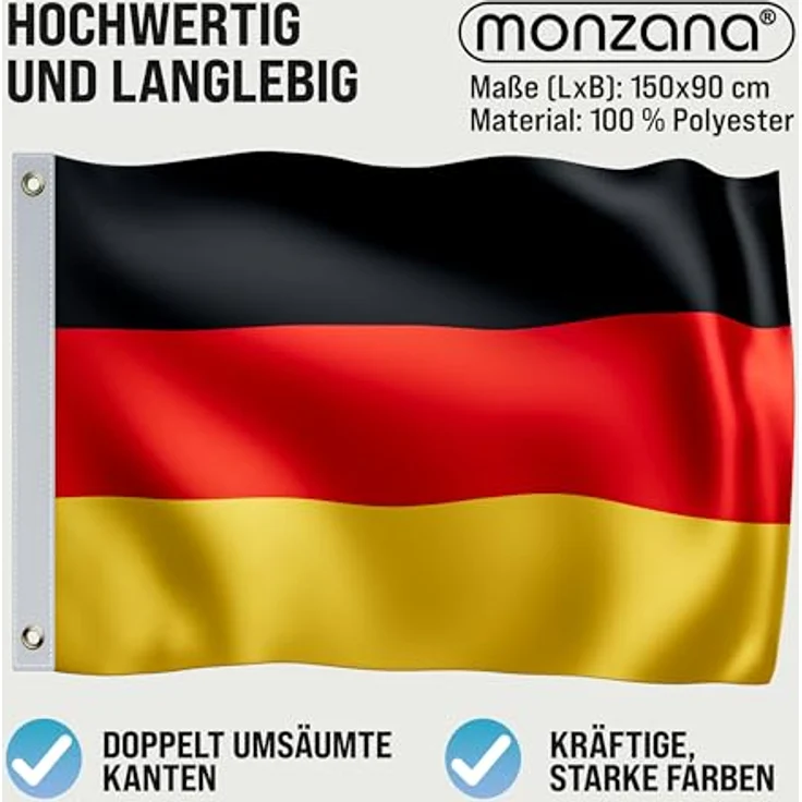 Monzana Deutschland Flagge 150x90cm - 100% Polyester, strapazierfähig, Metallösen, für Garten und Indoor, pflegeleicht – Bild 2