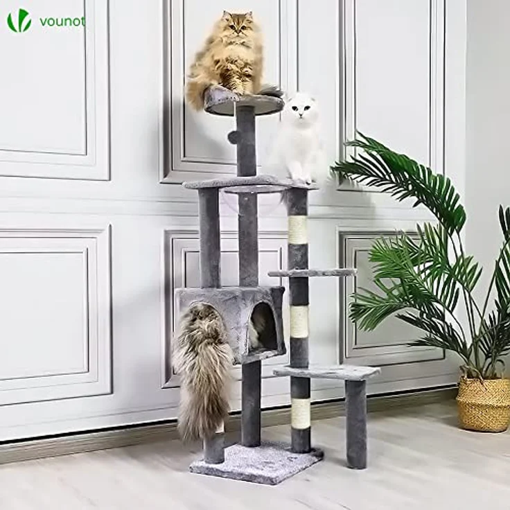 VOUNOT Kratzbaum Katzenbaum Groß XXL, Stabiler Katzenkratzbaum mit Katzenhöhle, Sisal Säule, Plattformen, Raumkapsel, 138cm, Grau – Bild 2