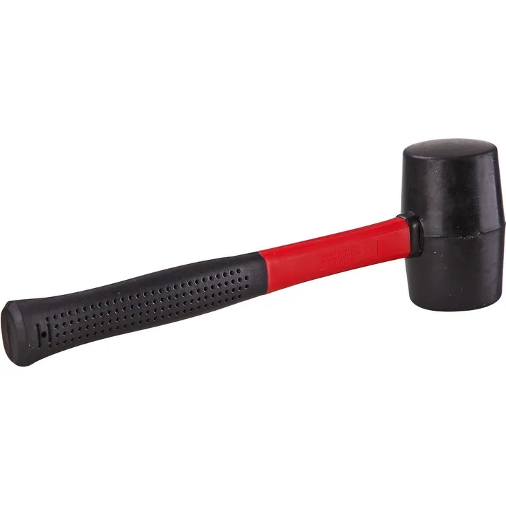 DEMA Gummihammer Gummihammer mit Fiberglasstiel GF 43, rundes Schlagprofil, Fiberglasstiel gummiert, 370g Kopfgewicht, rot
