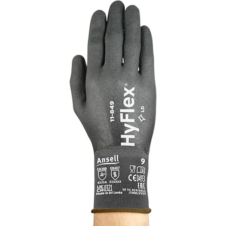 Ansell HyFlex 11-849 Arbeitshandschuhe, Abriebfester Industrie- und Mechanik-Handschuh, Schwarz, Größe L (1 Paar), mit Nitrilschaumbeschichtung für bessere Atmungsaktivität – Bild 2