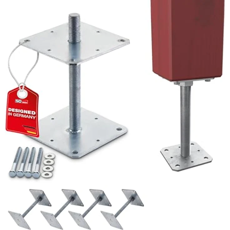 SO-TECH® Pfostenträger Stützträger, höhenverstellbar mit Gewinde M24, feuerverzinkt, wetterfest, 160 x 160 x 250 mm, 4 Stück – Bild 2