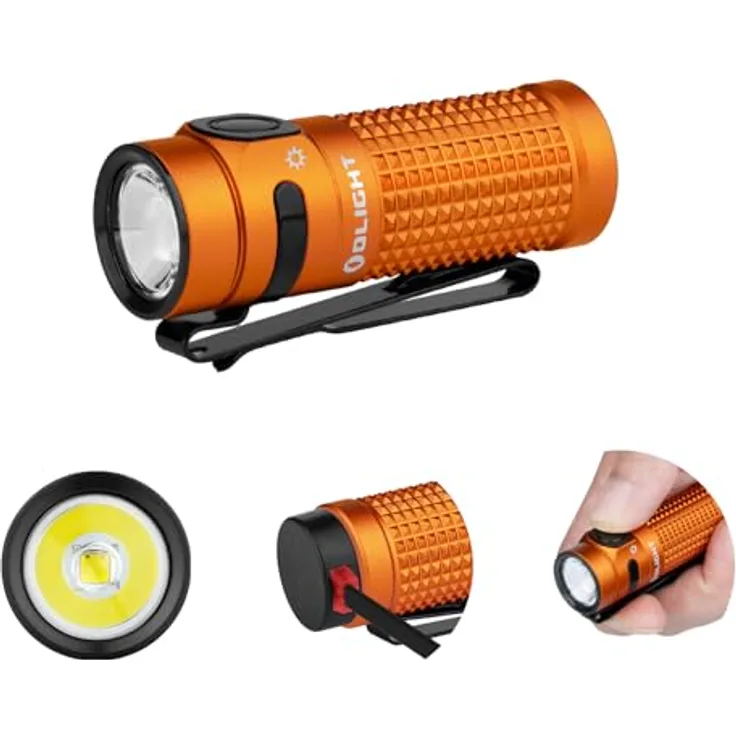 OLIGHT Baton 4, kleine wiederaufladbare LED Taschenlampe mit 1300 Lumen, 170 m Leuchtweite, 6 Modi, 30 Tage Laufzeit, IPX8 wasserdicht, orange