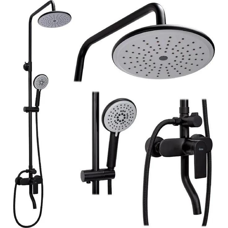 wohnwerk.idee VERSO Duscharmatur, Duschsystem mit Regendusche, mattgolden Schwarz, elegantes Design, korrosionsbeständig