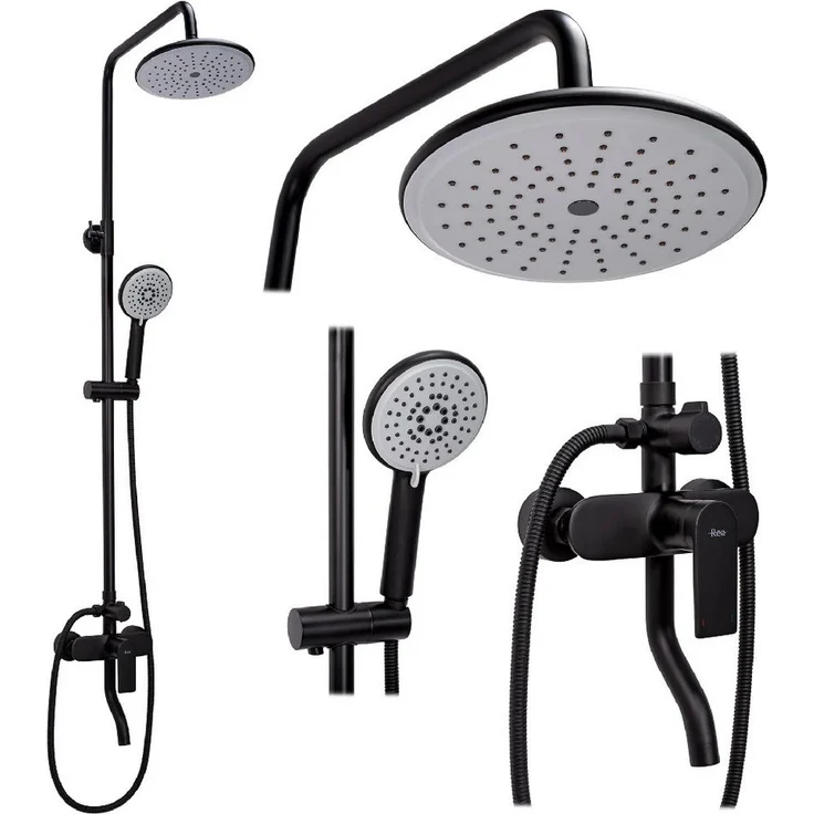 wohnwerk.idee VERSO Duscharmatur, Duschsystem mit Regendusche, mattgolden Schwarz, elegantes Design, korrosionsbeständig