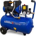 Weber Flüster Kompressor Silent 230 V / 8 bar / 24 l Tank blau besonders leise Ölfrei Luftkompressor Flüsterkompressor mit 2 Manometern Druckminderer
