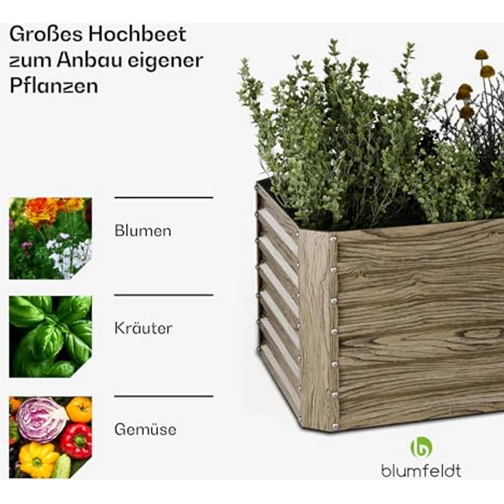 Blumfeldt High Grow Straight Hochbeet, Robuster 972L Metall-Hochbeet in Holzoptik, Wetterfest & Rostbeständig - Ideal für Blumen, Kräuter & Gemüse – Bild 4