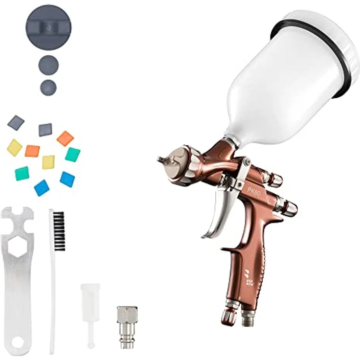 BenBow Profi Lackierpistole PK80 - MP, 1,3mm Düse - Spray Gun mit 600ml Fließbecher und Zubehör, HLVP-Technologie, Aluminiumgehäuse – Bild 1
