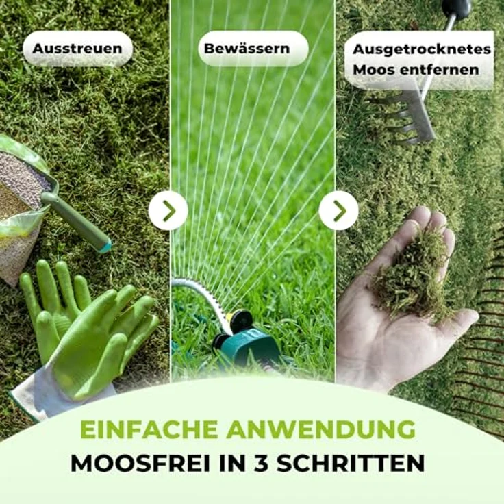 TerraUno Rasendünger Frühjahr Mooslos Glücklich, Eisendünger gegen Moos, 10 kg für 300 m², extrafeines Granulat, Dünger für den Streuwagen – Bild 2
