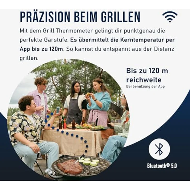 Fontastic Foca, kabelloses Fleischthermometer mit App, Edelstahl, Bluetooth, Temperaturbereich 0-275°C, IP67, für punktgenaues BBQ – Bild 3