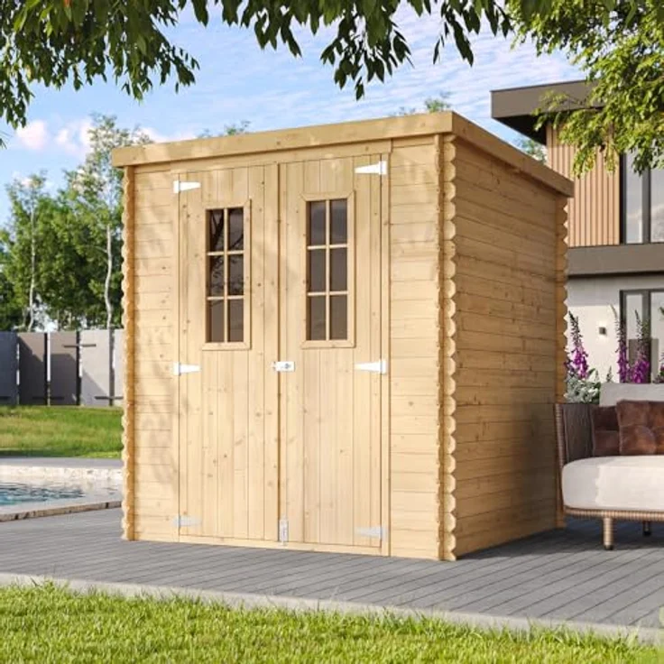 TIMBELA Gartenhaus Holz - Geräteschuppen B204xL204xH202 cm, 3.53 m2, Wasserfestes Dach, Fahrrad Schuppen – Bild 4