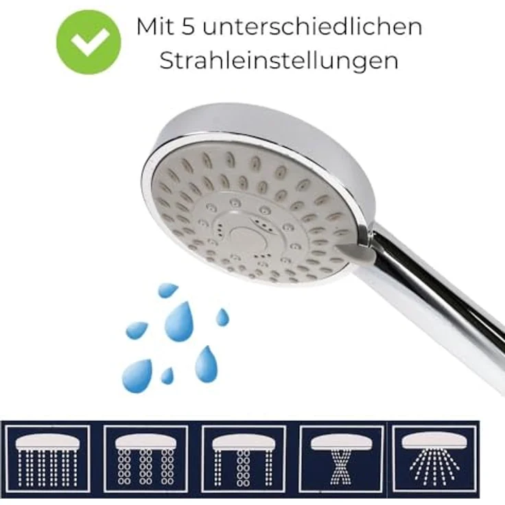 GarPet Handbrause Duschkopf 5 Funktion Duschbrause Wassersparender Brausekopf, Chromfarben – Bild 3