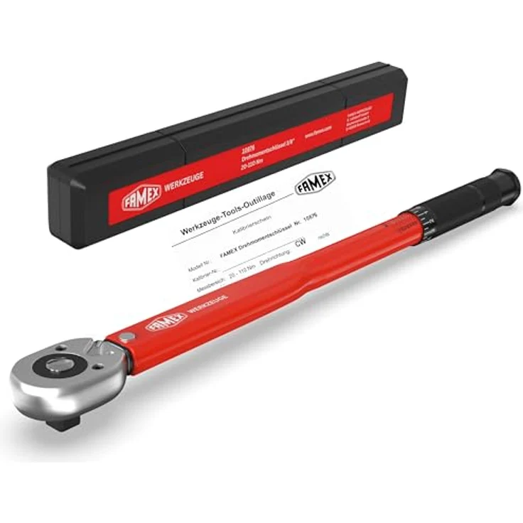 FAMEX 10876 Drehmomentschlüssel 3/8 Zoll (10mm) - Antrieb 20-110 Nm, kalibriert, für Messung in beiden Drehrichtungen, geprüft für Motorrad, Auto, Fahrrad – Bild 1