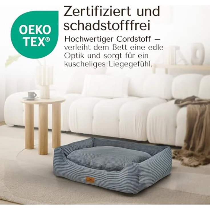 FREUDENTIER Orthopädisches Hundebett aus Cord - Waschbar - Herausnehmbares Liegekissen - Oeko® TEX Zertifiziert - Handmade in Europe - Dunkelgrau, M – Bild 5