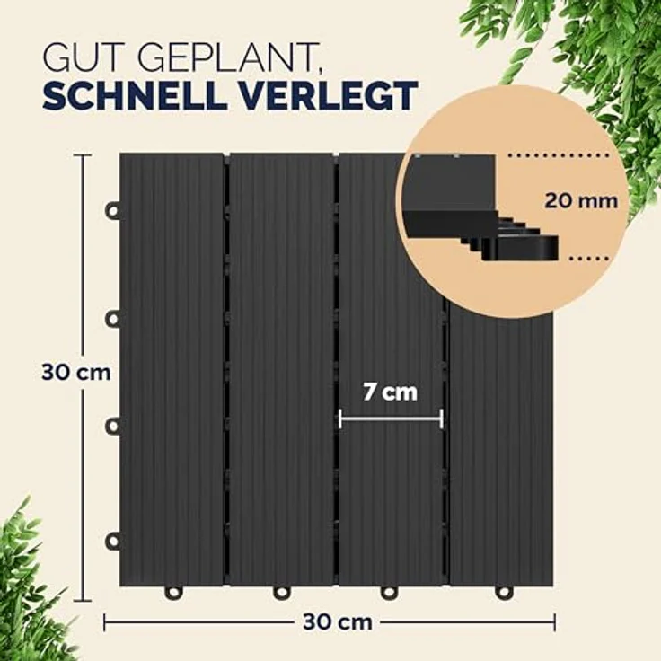 WPC Fliesen Terrassenfliesen Holzfliesen 30x30cm Balkon Terrasse Pool Garten Klassik anthrazit 4250525376487 – Bild 3