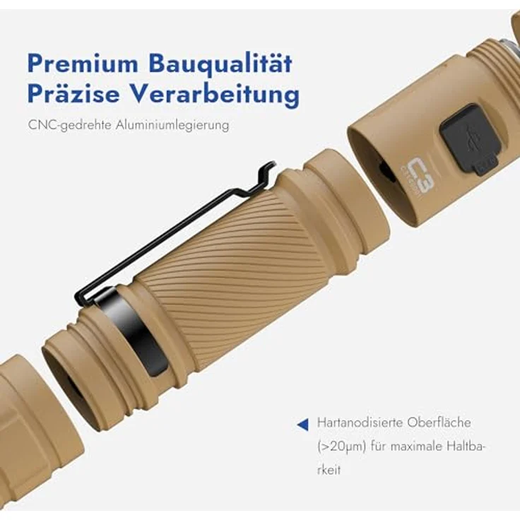 WUBEN C3, LED Taschenlampe mit 1200 Lumen, USB aufladbar, IP68 wasserdicht, 6 Lichtmodi – Bild 4