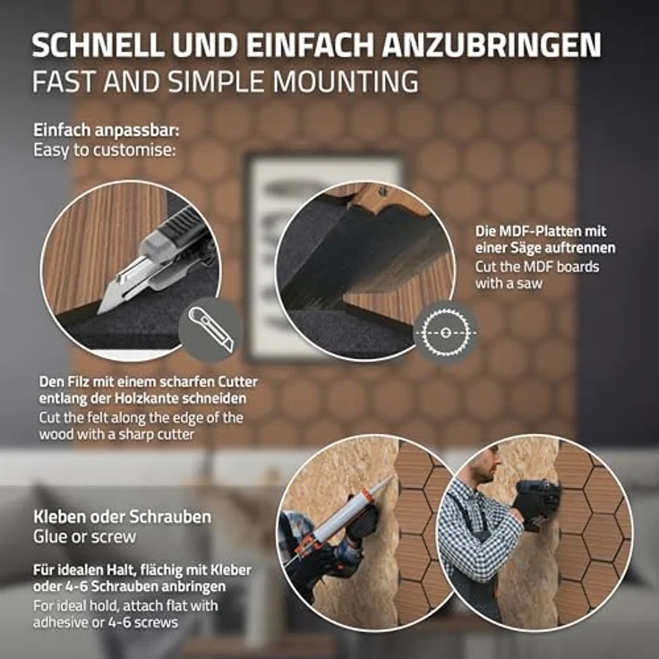 ML DESIGN Akustikpaneele 2er Set, 66x81x2cm in Teak, MDF Hexagon-Wandpaneele mit exzellenter Schallabsorption für Büro und Studio – Bild 4