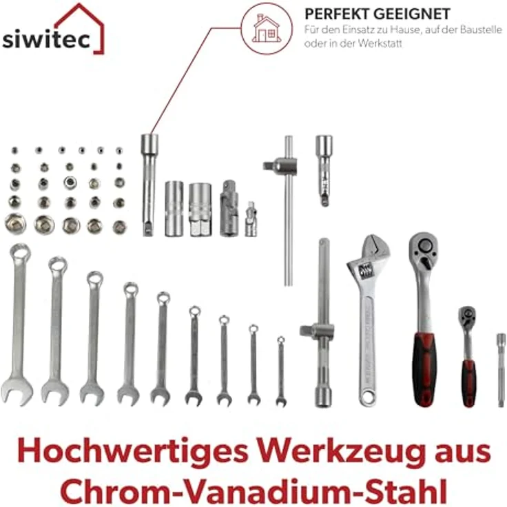 siwitec Werkzeugkoffer 139-teilig, Werkzeug Set CRV, Werkzeugkasten, Profi Werkzeugkoffer (139 St., enthält 139 Werkzeuge), vielseitig, ergonomisches Design, kompakt, leicht, handlich, 139 Teile – Bild 5