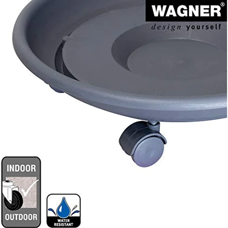 WAGNER Pflanzenroller SERIE K, Ø 34 x 9 cm, anthrazit, für Innen- und Außenbereich, Tragkraft 50 kg, witterungsbeständig, Made in EU – Bild 4