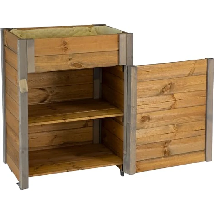 Dobar Hochbeet rollbarer Gartenschrank, FSC®-zertifiziert mit Pflanzkasten (60 x 39 x 80 cm, Holz, Braun) – Bild 1