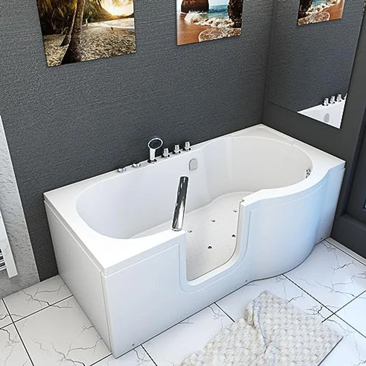 AcquaVapore Whirlpool-Badewanne Sitzbadewanne Senioren Wanne Sitzwanne mit Tür S12-TH-AIR-L 170x85cm, (1-tlg) mit Thermostat-Armatur und 12 Luft-Massage-Düsen – Bild 3