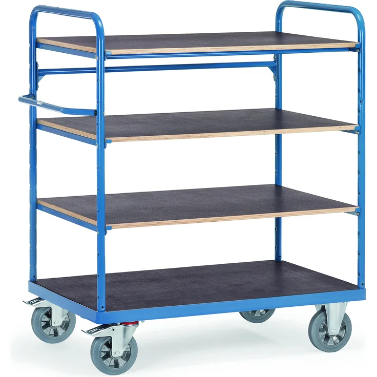 Fetra Super-Multi-Vario-Transporter 18202, Transportwagen mit 1200 kg Tragkraft, pulverbeschichtet in Blau RAL 5007, 1 fester und 3 lose Böden, hochwertige Elastic-Vollgummirollen – Bild 1