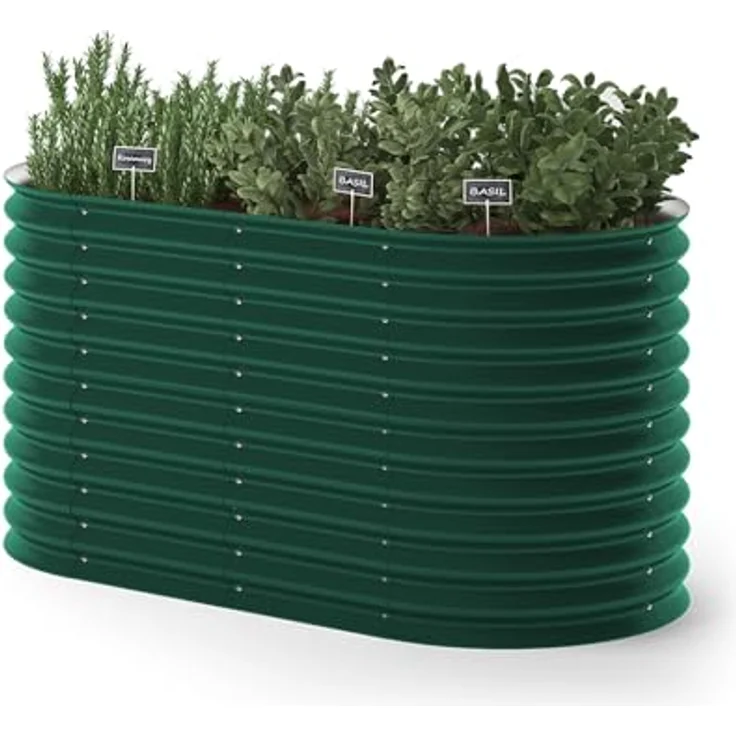 ok-Living Hochbeet Kräuterbeet oval 160x80x82cm, grünes Gemüsebeet aus verzinktem Stahl für Garten und Frühbeet Aufzucht – Bild 1