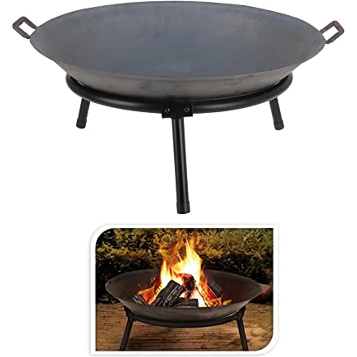 Feuerschale aus Gusseisen mit Ständer 3 Beinen Ø 60 cm Feuerstelle Gartenfeuer Feuerkorb für den Garten, Terrasse mit 2 Griffen - stabil, beständig und langlebig – Bild 1