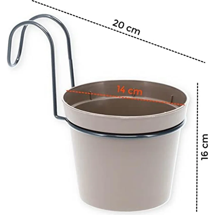 GarPet 4 x Hängetopf Blumentopf Pflanztopf Set mit Halterung Metall Wandhalterung Haken Aufhängung innen außen Pflanzenhänger Kunststoff – Bild 2