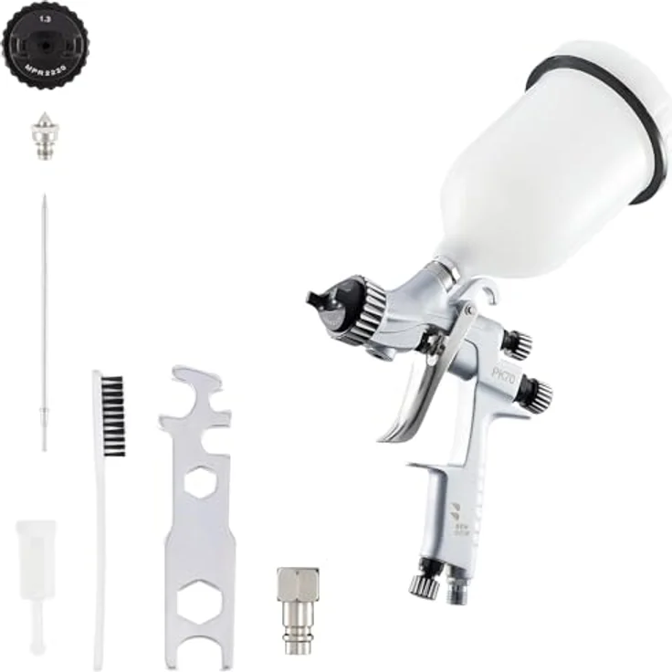 BENBOW Lackierpistole PK70, HVLP-System mit 1,3 mm Düse und 600 ml Materialbecher, professionelle Verarbeitung – Bild 1