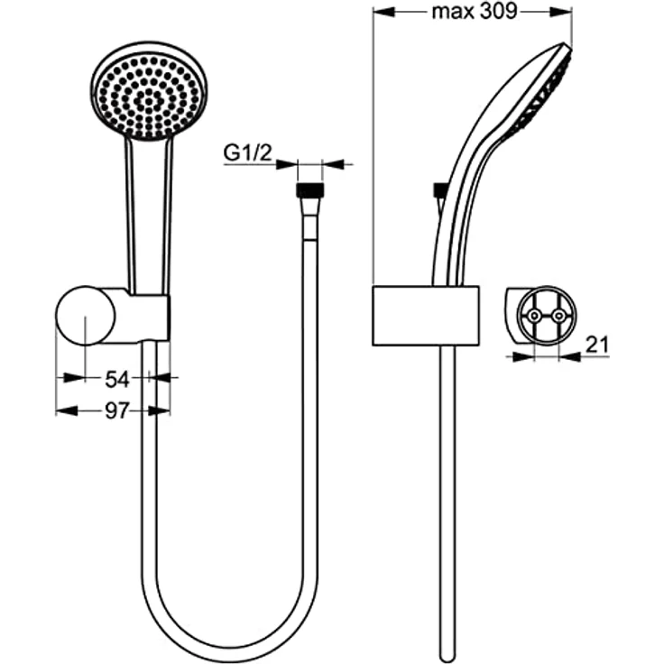 Ideal Standard Idealrain S1 Handbrause-Set, 1-Funktionshandbrause Ø80 mm, chrom, Anti-Kalk-Funktion, schwenkbarer Brausehalter, Metalflex Brauseschlauch 1500 mm – Bild 5