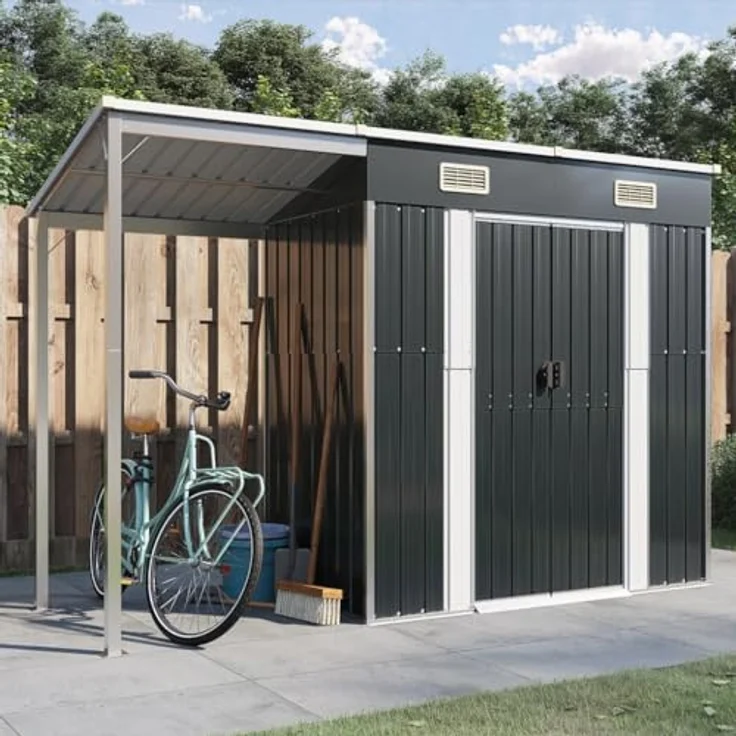 vidaXL Gartenhaus mit Schleppdach Anthrazit 277x110,5x181 cm Stahl – Bild 2