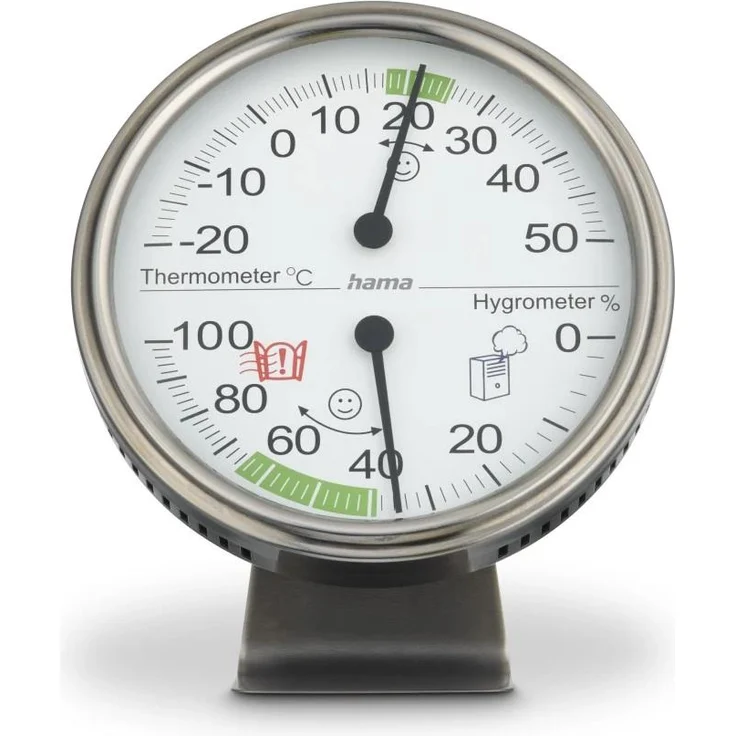 Hama Thermometer und Hygrometer "Tahiti", Silber, analoges Anzeigegerät mit Komfortzone, Ø 11 cm – Bild 1