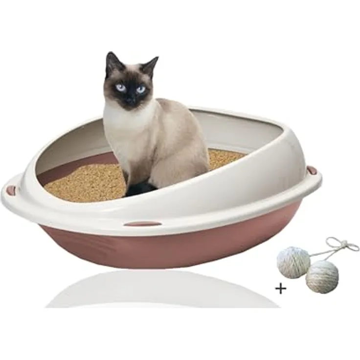 Rohrschneider Katzenklo | Katzentoilette für große Katzen mit hohem Rand | platzsparendes Design in Grau | Hochwertige Schalentoilette für Katzen
