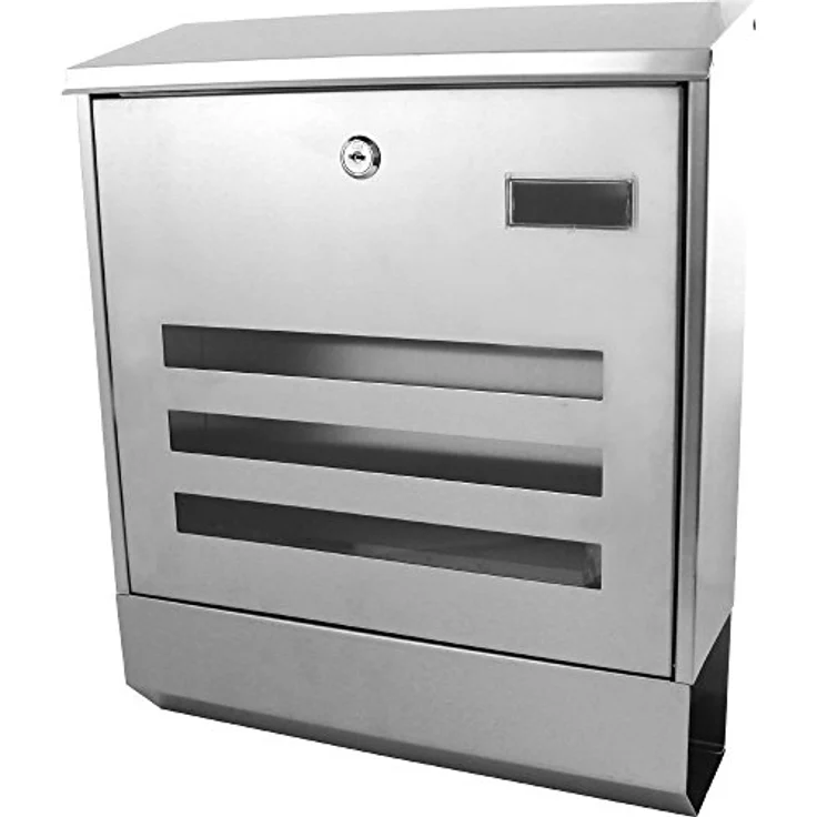 Bituxx Edelstahl Wandbriefkasten mit Zeitungsrolle, modernes Design, rechteckig mit Fenster – Bild 1