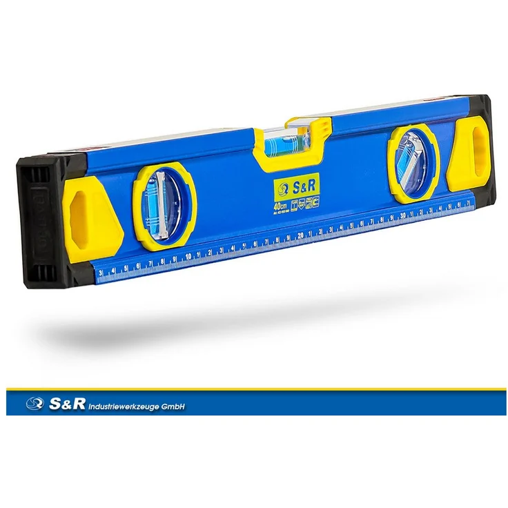 S&R Wasserwaage Aluminium magnetisch mit gut lesbare cm Skala, Genauigkeitsklasse 1, 3 stoßfesten Libellen in gelb, (40 cm)